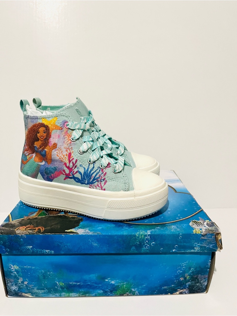 Disney Aqua Little Mermaid Girls High-Top Platform Sneakers